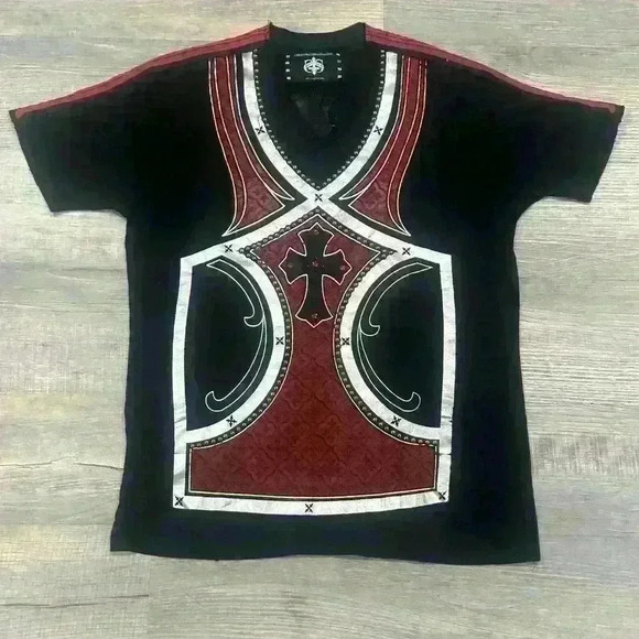 The Saints Sinphony S/S Shirt Womens 2X Studded Embellishment Cross Rock Biker - Picture 2 of 15